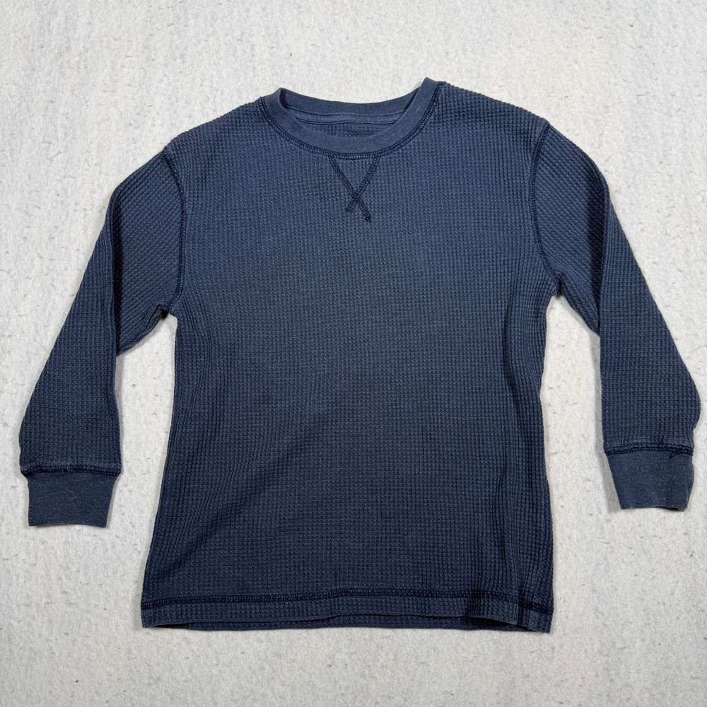 Wonder Nation Boys Navy Blue Waffle Knit Thermal Long Sleeve Shirt Size XS 4-5